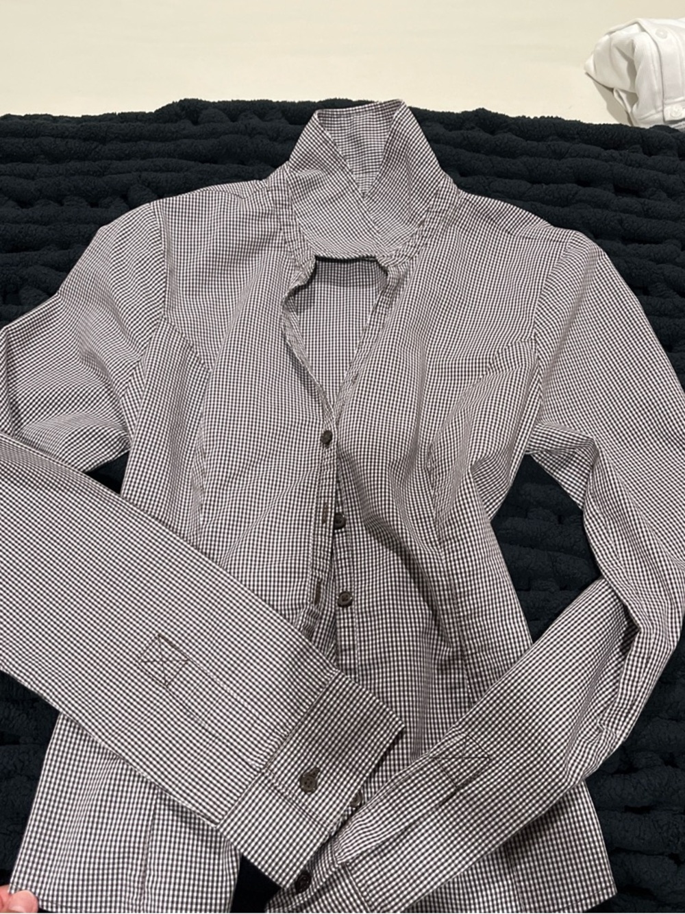 Hollister Brown and White Micro-Check Top